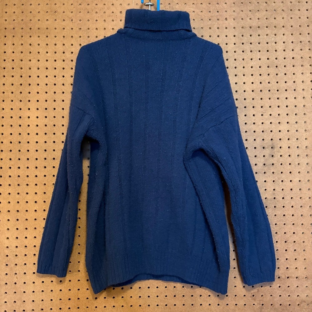 Express Tricot Vintage Navy Blue Lambswool Turtleneck Sweater Medium Oversized